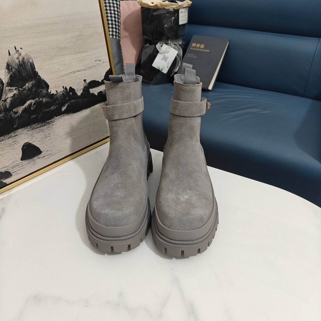 2024 Women Dolce & Gabbana Grey Suede Ankle Boots