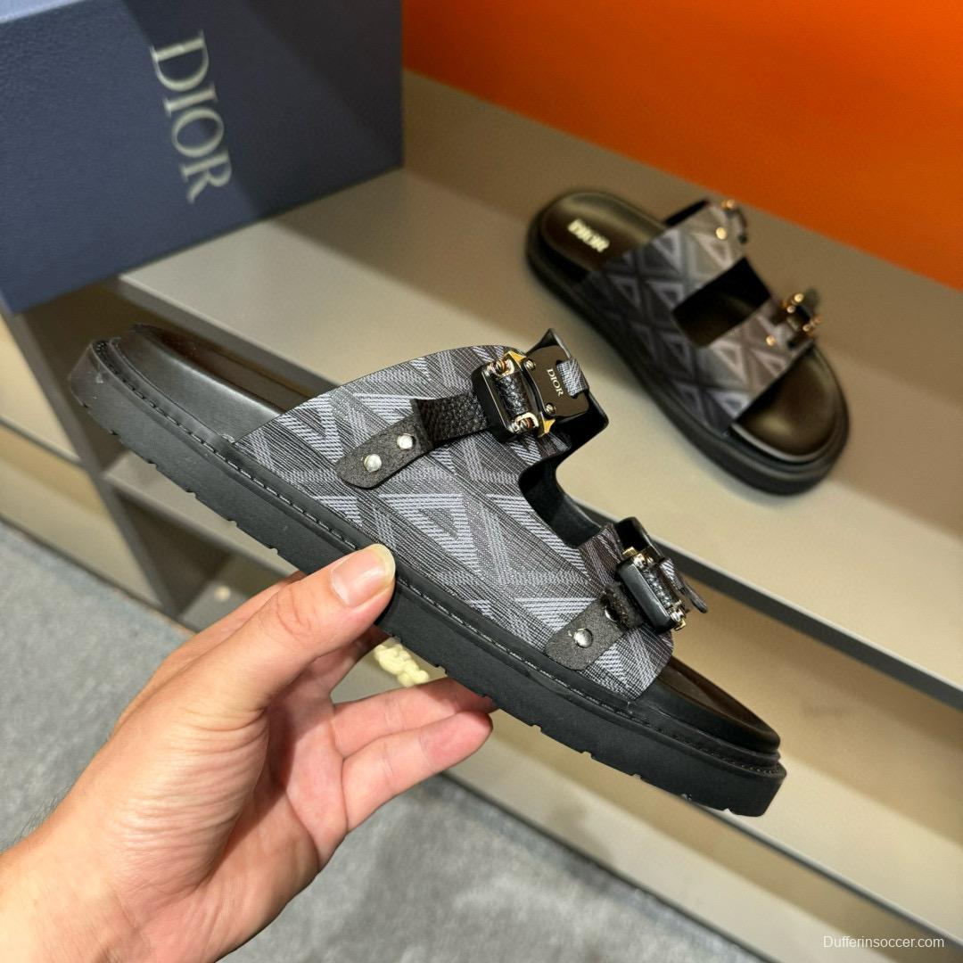2024 Men Dior Black Grey Canvas Leather Slippers MJ00200