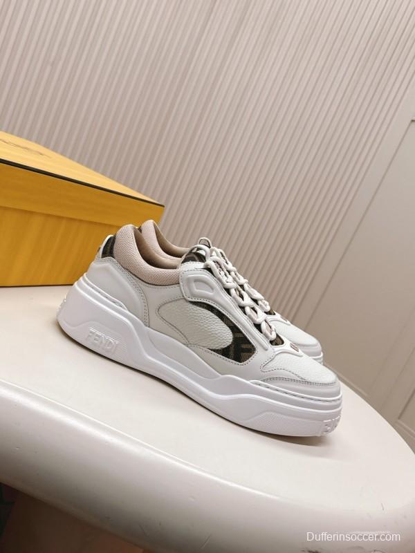 2024 Women Fendi White Beige Leather Sneakers