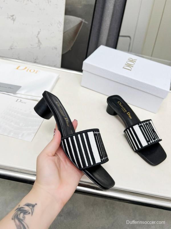 2025 Women Dior Black White Fabric Sandals LY00200