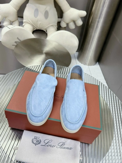 2024 Men Loro Piana Light Blue Suede Loafers MJ00270