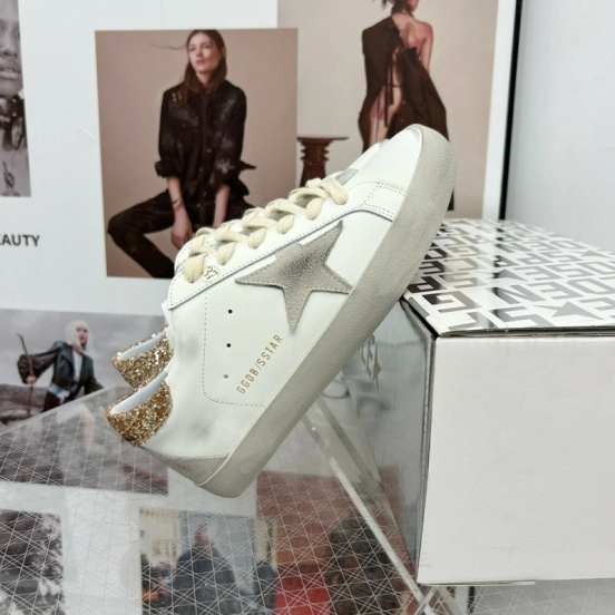 2025 Women GGDB White Grey Glitter Leather Sneakers