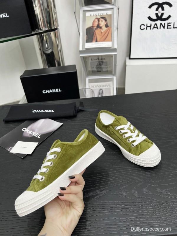 2025 Women Chanel Green Suede Casual Sneakers LY00230