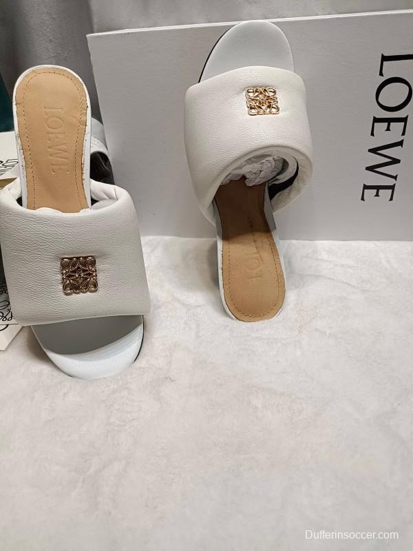2025 Women Loewe White Leather Slide Heels LY00270