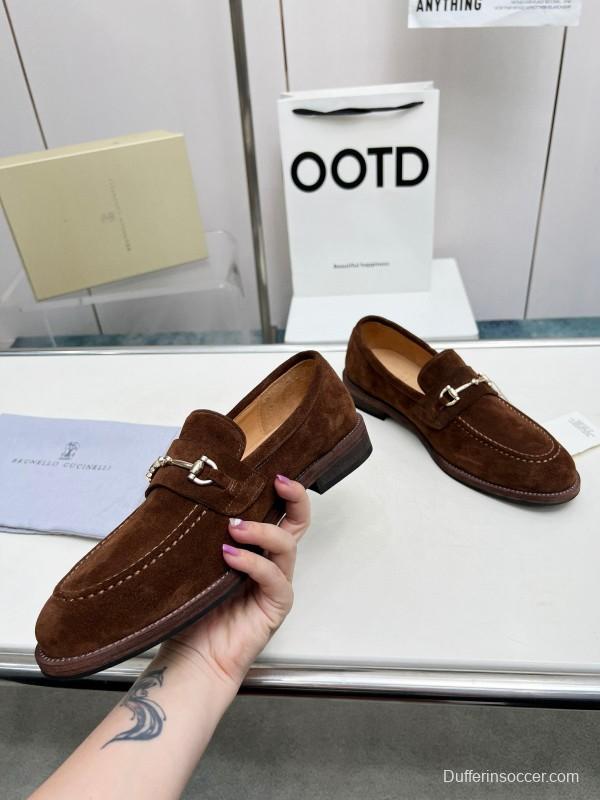 2024 Men Brunello Cucinelli Brown Suede Leather Loafers MJ00480