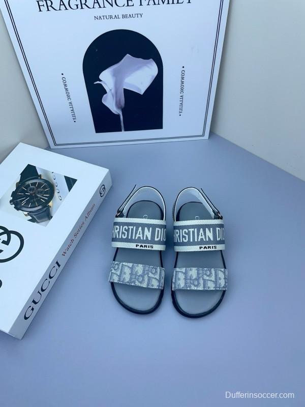 2025 Kids DIOR White Black Canvas Sandals