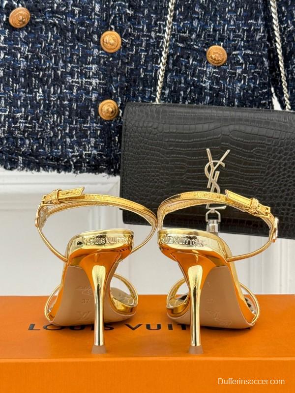 2025 Women Louis Vuitton Gold Leather Sandals