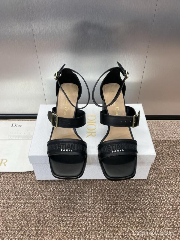 2025 Women Dior Black Leather Sandals Buckle KFY00310