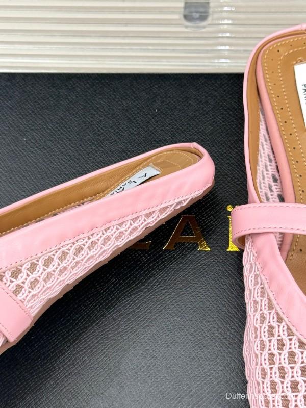 2025 Slippers AlAIA Pink Mesh Leather Mule