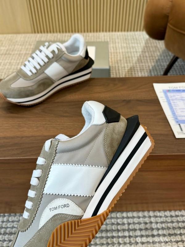 2025 Unisex TOM FORD White Grey Black Leather Suede Sneakers LY00360(F)/LY00370(M)