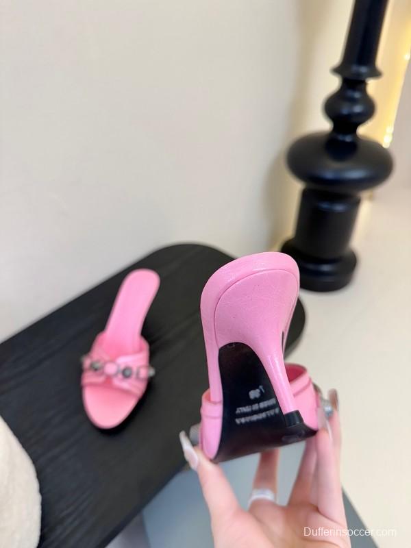 2025 Women Balenciaga Pink Leather High Heel Sandals