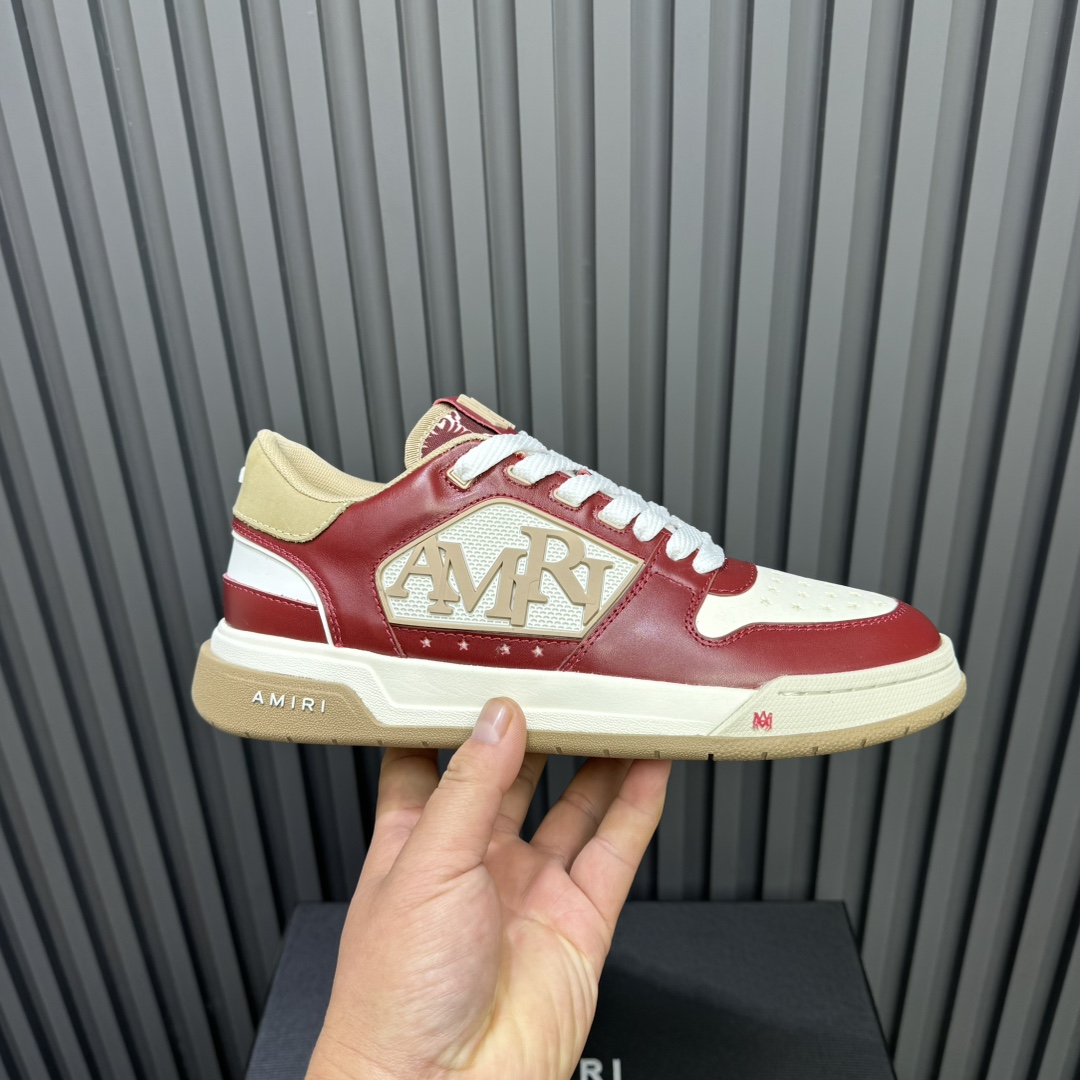 2025 Unisex Amiri Red White Beige Leather Sneakers MJ00360