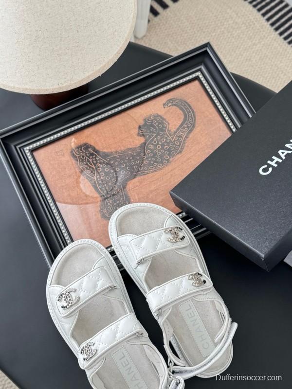 2025 Women Chanel White Leather Sandals LY00320