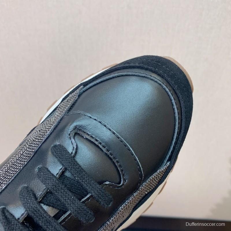 2025 Unisex Brunello Cucinelli Black Brown Leather Suede Sneakers LY