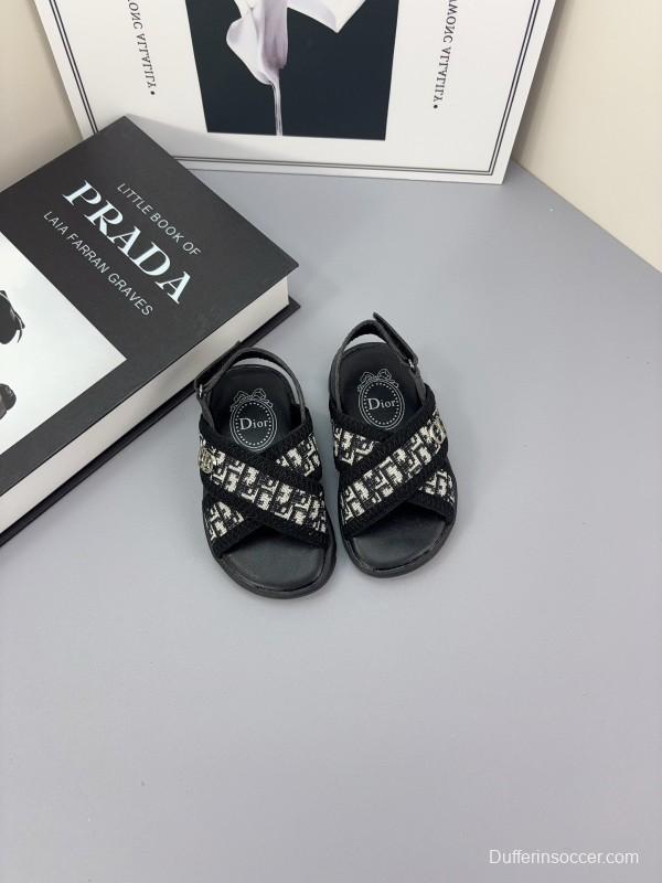 2025 Kids Dior Black White Fabric Sandals