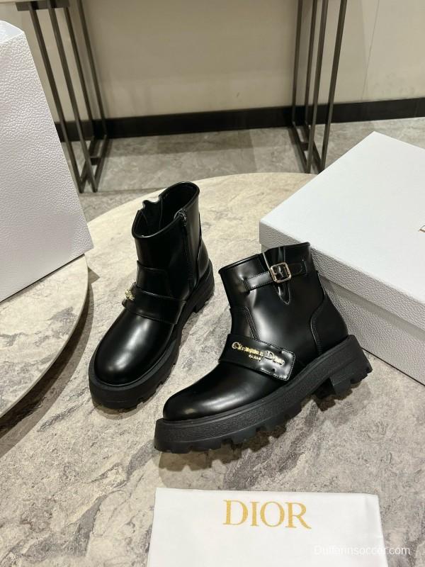 2024 Women Dior Black Leather Ankle Boots Buckle MJ00430