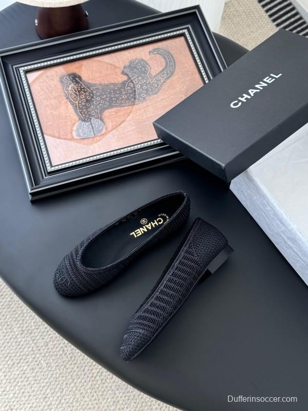 2025 Women Chanel Black Mesh Ballet Flats LY00280