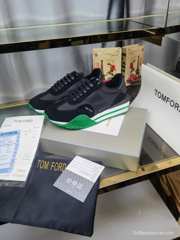 2025 Unisex TOM FORD Black Green Leather Suede Sneakers LY00360(F)/LY00370(M)