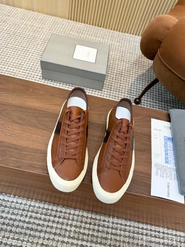 2025 Men TOM FORD Brown Black Leather Sneakers LY00360