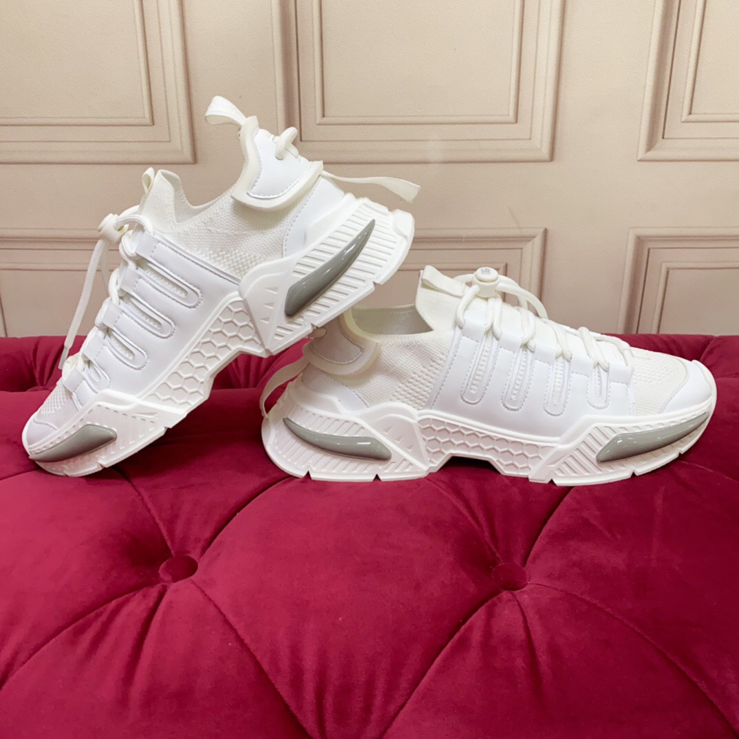 2025 Unisex Dolce & Gabbana White Mesh Leather Sneakers LY00340