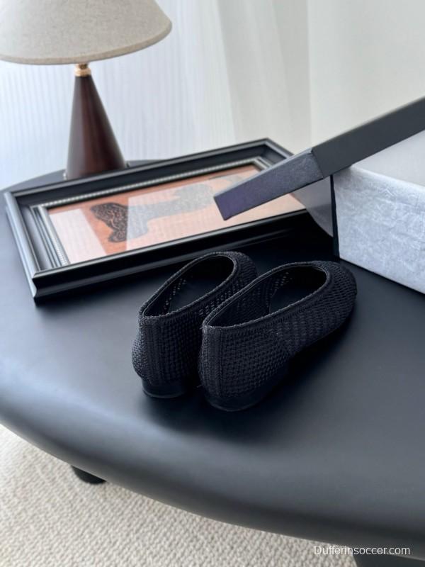 2025 Women Chanel Black Mesh Ballet Flats LY00280