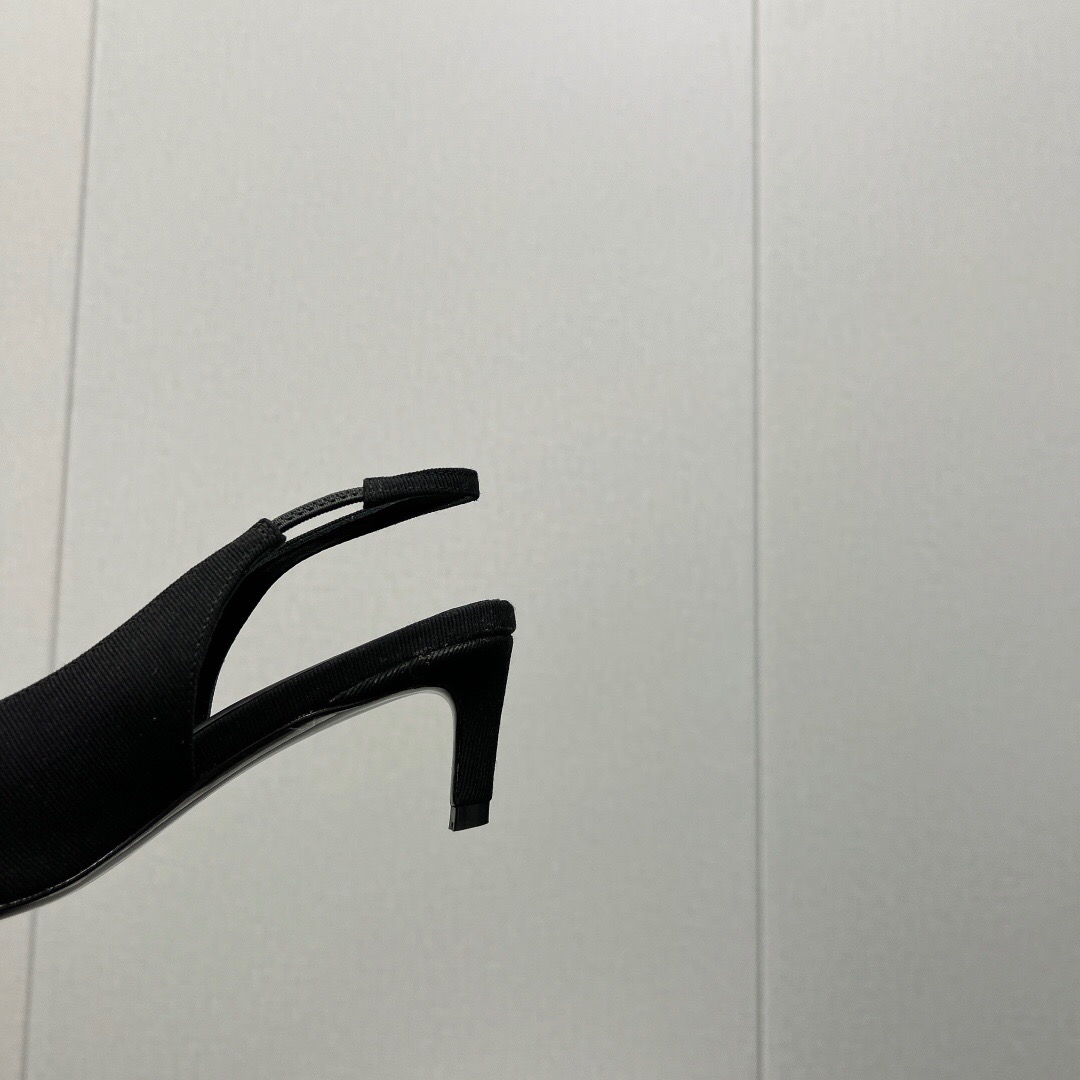 2025 Women Celine Black Fabric Leather Slingback Kitten Heels KFY00290