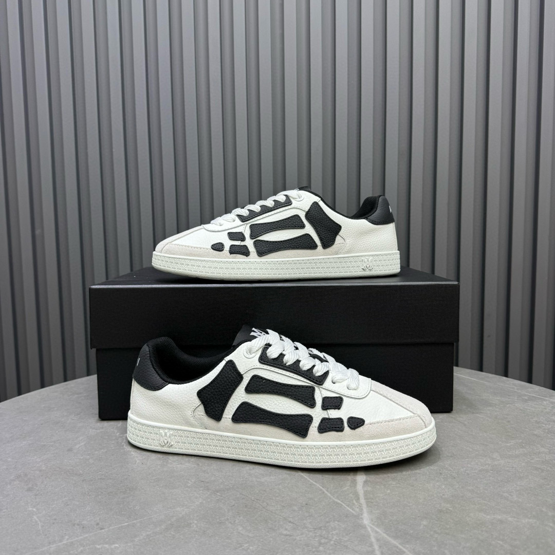 2024 Unisex Amiri White Black Leather Sneakers MJ00300