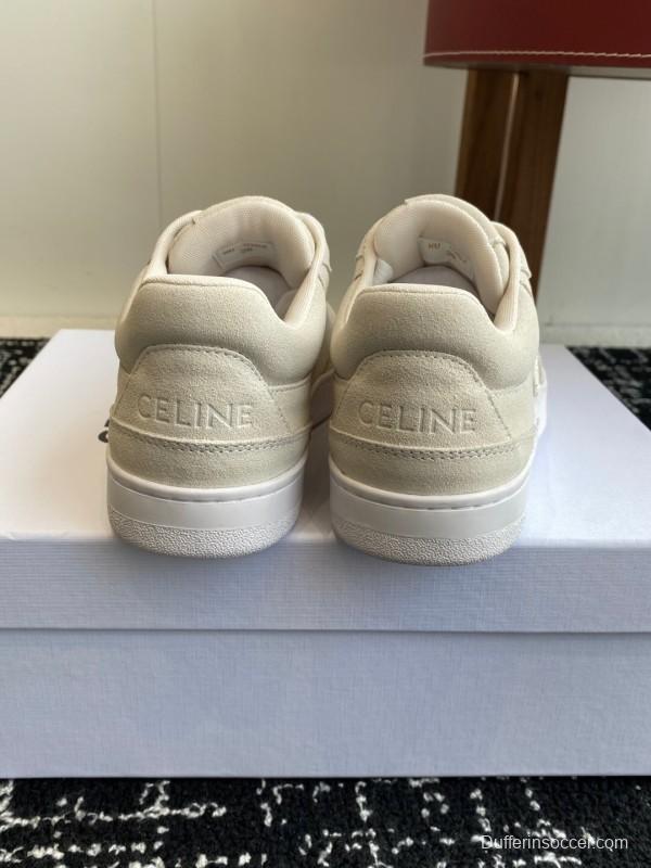 2025 Women Celine Beige Canvas Sneakers CELINE Embroidered Logo