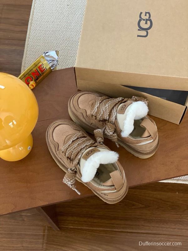 2024 Kids UGG Beige Suede Sheepskin Sneaker