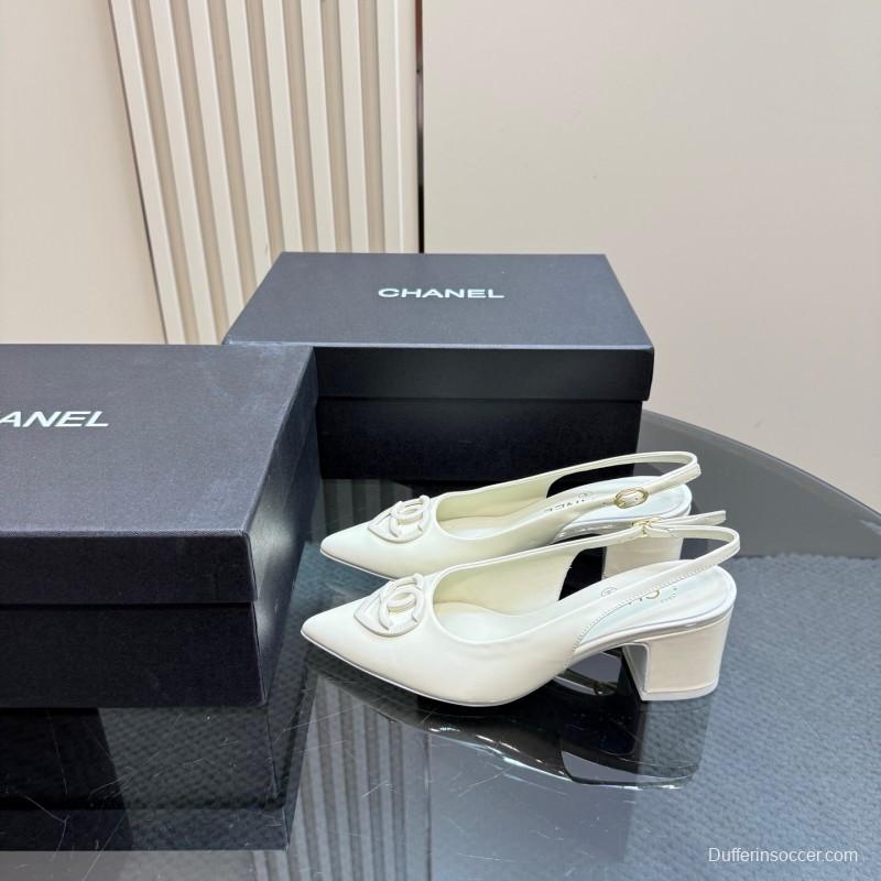 2025 Women Chanel White Patent Leather Slingback Pumps