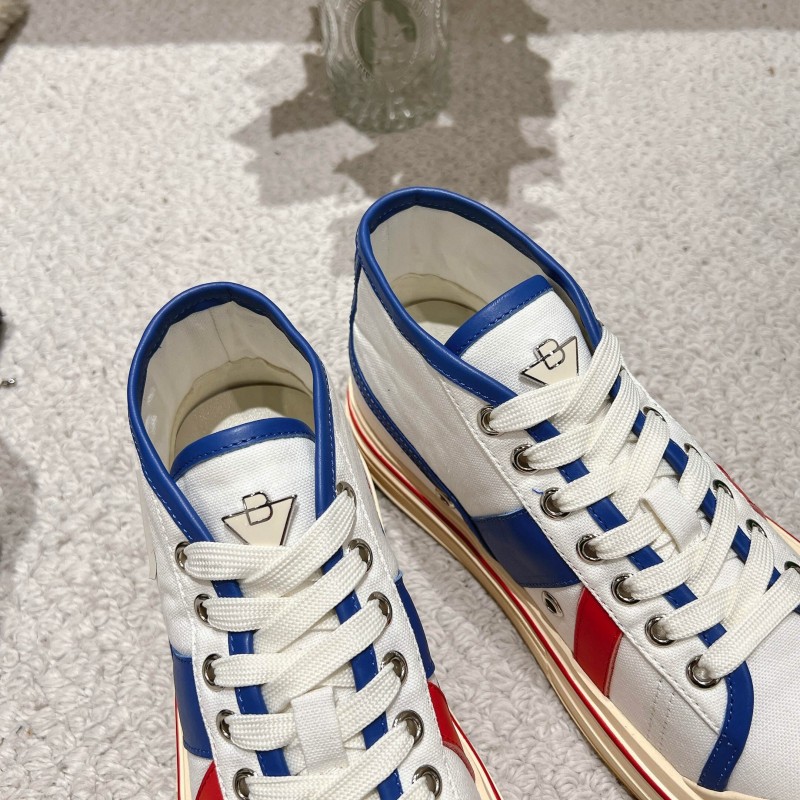 2025 Unisex Bottega Veneta White Blue Red Canvas Lambskin Sneakers Hand Painted LY00