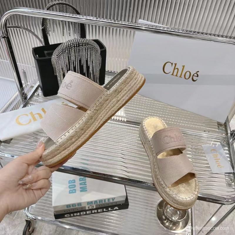 2025 Women Chloé Beige Fabric Espadrille Slip-On Sandals LY00320