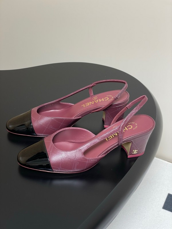 2025 Women Chanel Burgundy Black Leather Sling-back Chunky Heel