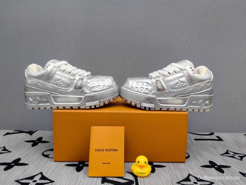 2025 Unisex Louis Vuitton Silver Leather LV Trainer