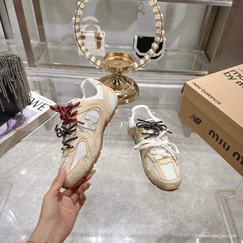 2025 Women New Balance Beige White Leather Mesh Sneakers