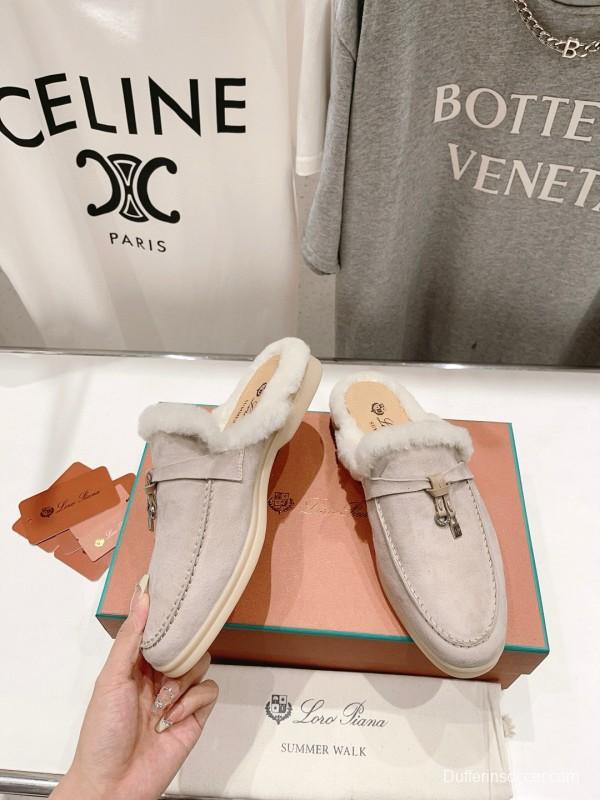 2024 Slippers LP Beige Suede Fur Loafer
