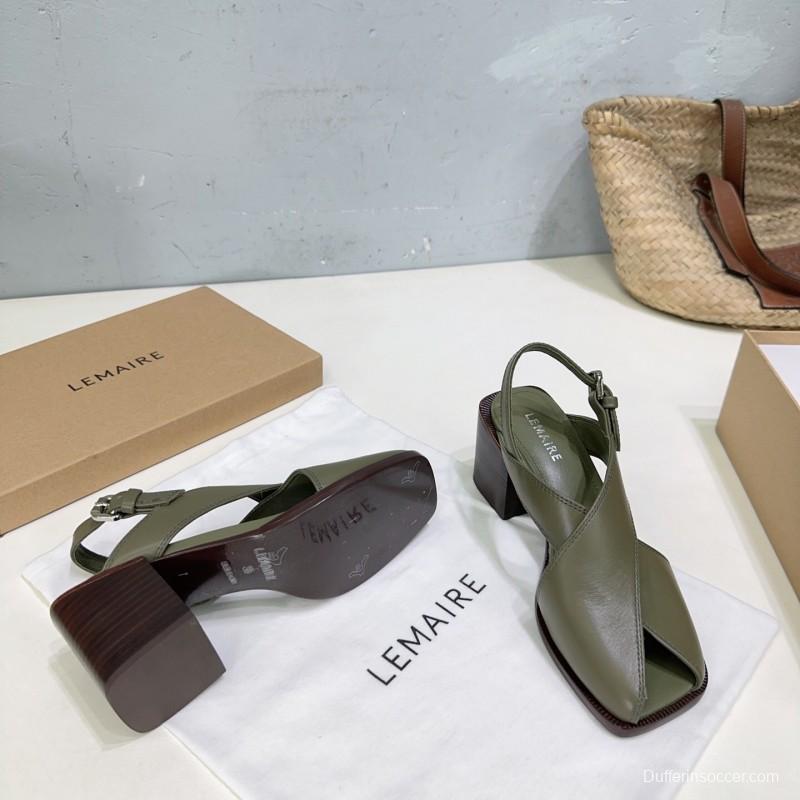 2025 Women Lemaire Green Leather Heeled Sandals KFY00310