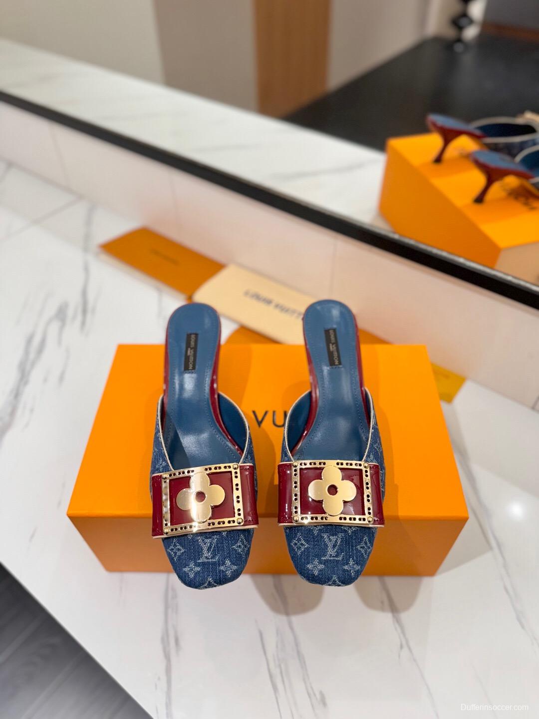 2025 Women LV Blue Denim Leather Mules KFY00320