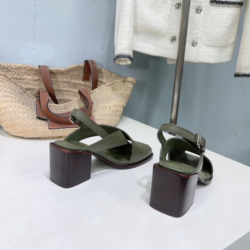 2025 Women Lemaire Green Leather Heeled Sandals KFY00310