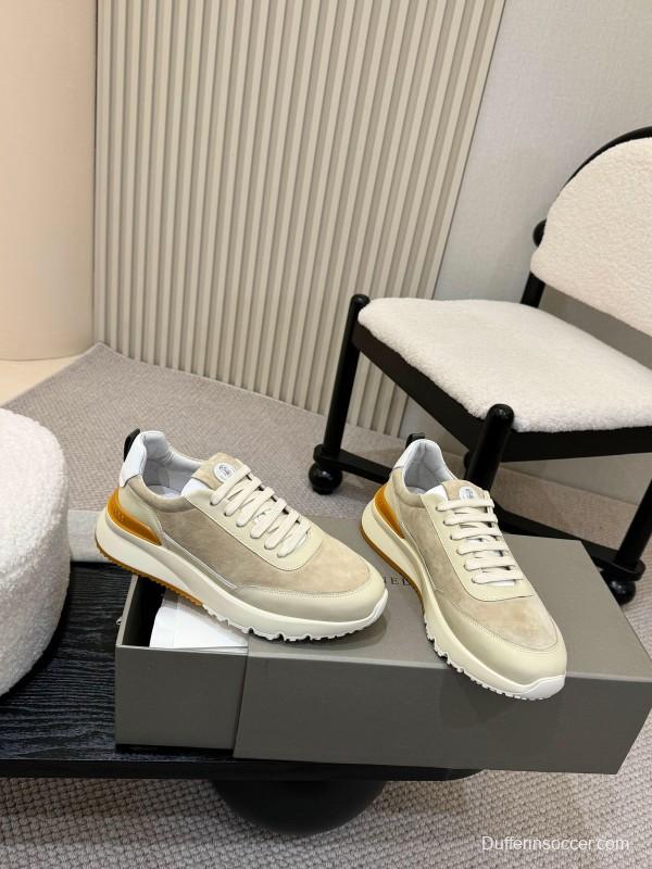 2025 Unisex Brunello Cucinelli Black Milk Blue Apricot Calfskin Leather Sneakers AS00320