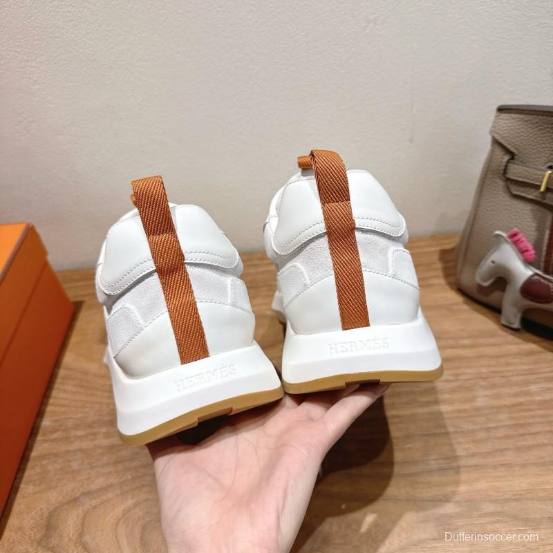 2025 Unisex Hermès White Leather Fabric Sneakers AS00400