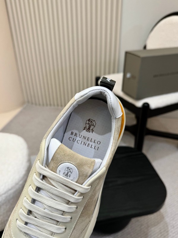 2025 Unisex Brunello Cucinelli Black Milk Blue Apricot Calfskin Leather Sneakers AS00320