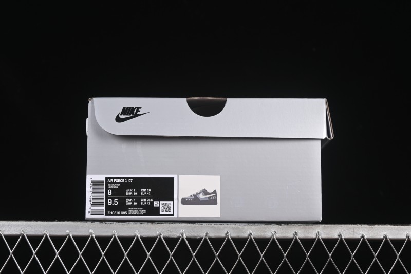 Nike Air Force 1 '07 Low Black Silver Court Low-Top Casual Sneakers - ZH0316-085