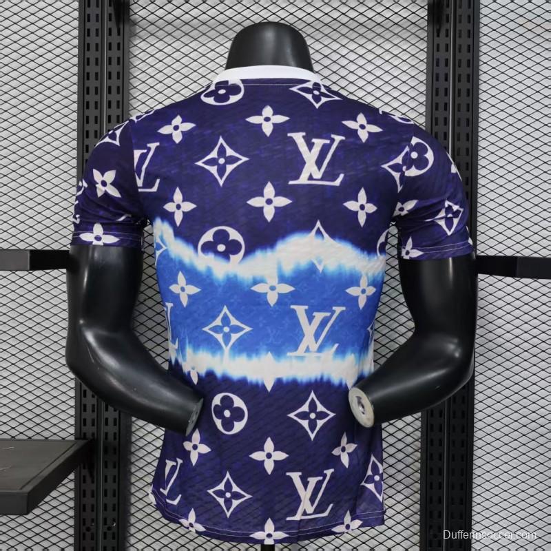 Player Version 25/26 Real Madrid Blue with Louis Vuitton Monogram Pattern Jersey