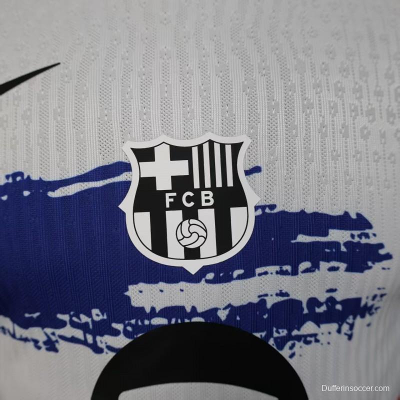Player Version 25/26 Barcelona White with Blue and Red Brush Stroke Jersey