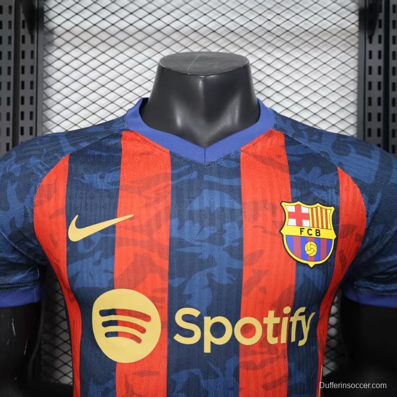 Player Version 25/26 Barcelona Home Blue Red Stripes Jersey with Spotify Sponsor