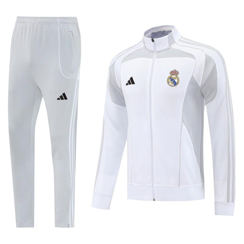 25/26 Real Madrid Grey/White Full Zipper Jacket + Long Pants