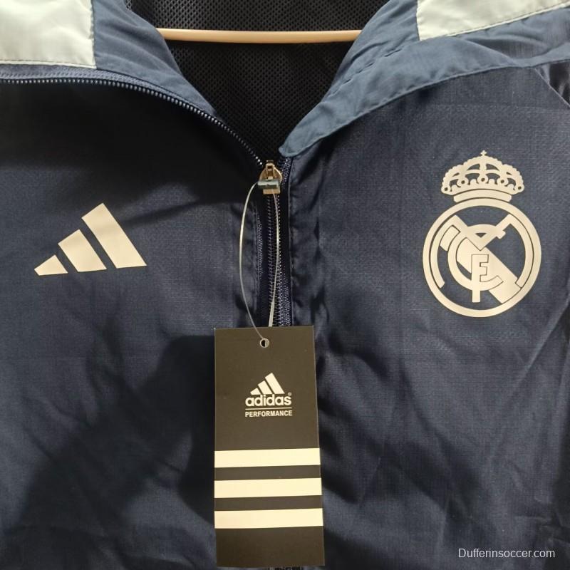 25/26 Real Madrid Blue Mid-length Windbreaker Jacket
