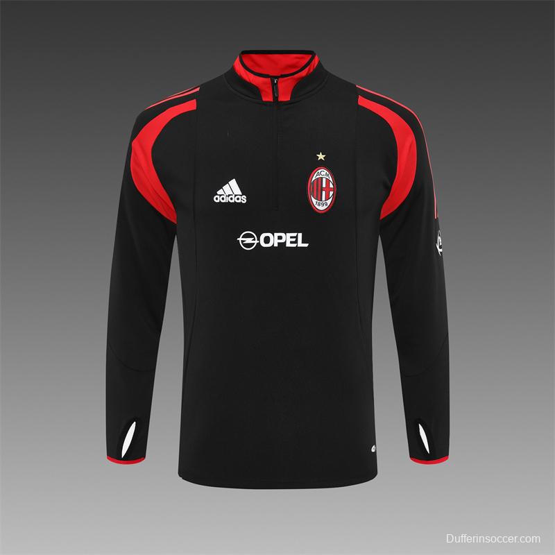 Retro 04/05 AC Milan Black Half Zipper Jacket+Long Pants