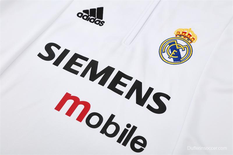 Retro 04/05 Real Madrid White Half Zipper Jacket+Long Pants